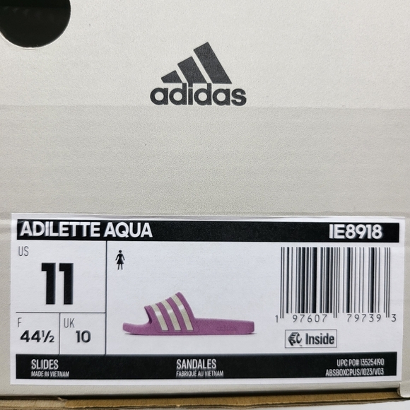 adidas Adilette Aqua Slides Preloved Purple Off White Grey Two Women's Size 11 - Picture 7 of 7